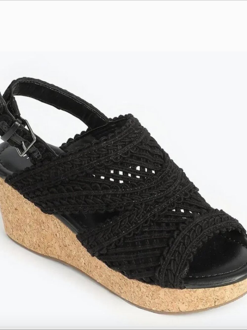 MAURICES SuperCush Charlotte Crochet Cork Wedge Black SANDALS Size 10